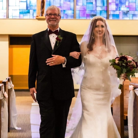Custom cathedral veil with blush ombre 3D petals main image 8